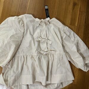 T.J.Maxx Cream and White Striped Blouse